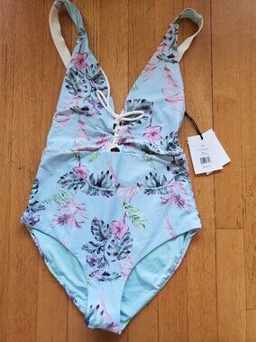 (nwt) Onia Iona Blue Tropical One-Piece Swimsuit with Lace-Up Front